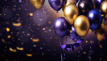 Fototapeta na wymiar Beautiful Festive Background with Gold and Purple Balloons