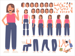 Constructor teen girl character for animation. A wide variety of body positions, arms and legs, postures and gestures - 648783075