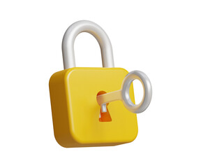 3D realistic padlock icon with key. Cyber security internet and networking concept. 3d illustration