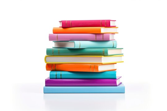 Vibrant Collection: Stack of Colorful Books for Reading, Education and Learning on White Isolated
