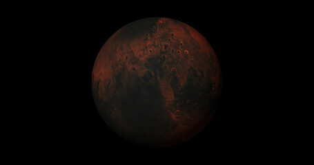 Planet mars sun rise isolate on dark. front view of Mars planet from 3d space. full 3d view of Mars 4k resolution.