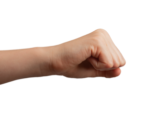 Fist outstretched forward, side view, isolated on white background