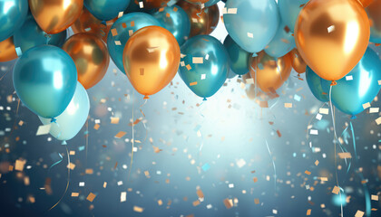 Beautiful Festive Background with Gold and Blue Balloons