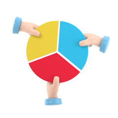 Market share business concept. Competing businessman holding in hand pie chart. Competing. Economic financial share profit.3d illustration flat design. Supports PNG files with transparent backgrounds.