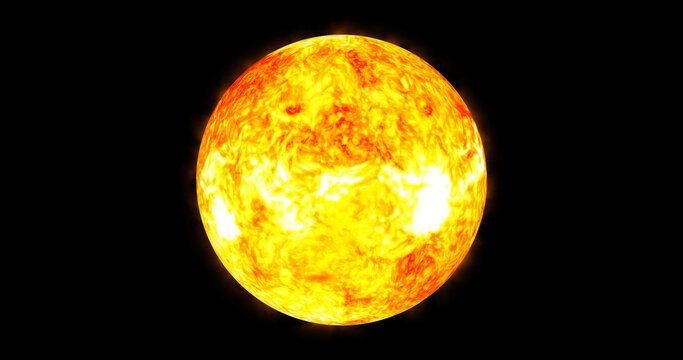 3d sun isolate on black .4k closeup sun view from space. waving lava upon the sun surface. 3d rendered sun over 4k resolution.