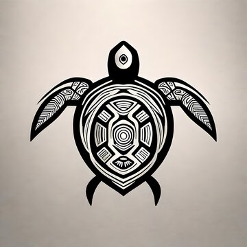 A minimalist turtle logo done in black and white with sharp lines and fine details. Native art style.