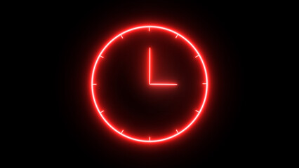 Glowing neon clock on black. time 03:00 o clock. - obrazy, fototapety, plakaty