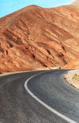 Morocco High Atlas road. Winding scenic road to Tizi N'Tichka mountain pass.