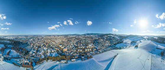 360° Rundblick über Deggendorf, dem Tor zum Bayerwald im Winter