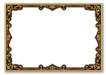 Gold photo frame with corner Thailand line floral for picture, Vector design decoration
