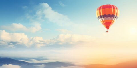 A festive air balloon joyfully gliding in the bright morning sky