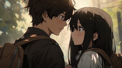 kawaii anime schoolgirl romantic couple - Powered by Adobe