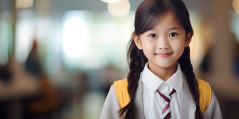 The cheerful countenance of a little Asian schoolgirl