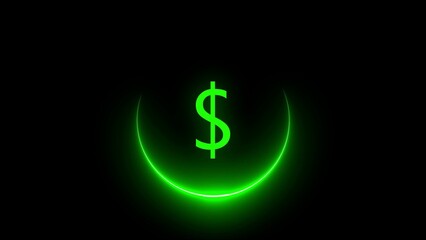 Neon glow green color dollar icon on black background illustration - obrazy, fototapety, plakaty