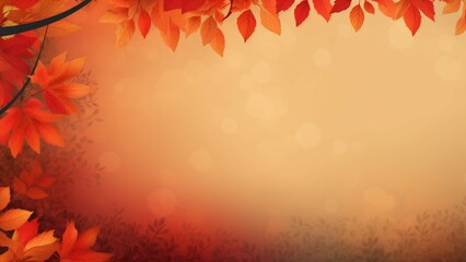 Naklejka na ściany i meble Bright autumn background, wallpaper, horizontal cover for presentation with yellowed autumn leaves and place for text. Generation of AI. 