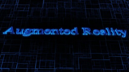 Augmented Reality text concept on si-fi technology circuit line particles illustration background.