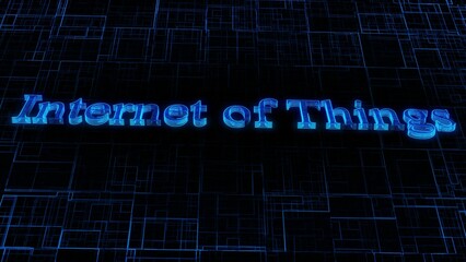 Internet of Things text concept on si-fi technology circuit line particles illustration background.