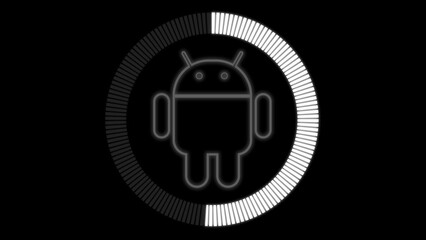 Glowing Android system device logo design illustration background. - obrazy, fototapety, plakaty