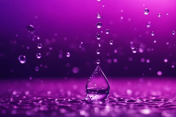 Water drop in the water floor with around wave from middle purple background