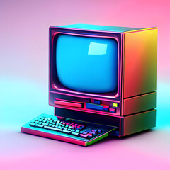 Old computer from the 1990's in color illustration.