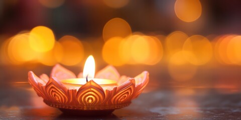 Diwali candle in a blurry background captures the essence of luminous festivity.