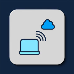 Filled outline Network cloud connection icon isolated on blue background. Social technology. Cloud computing concept. Vector