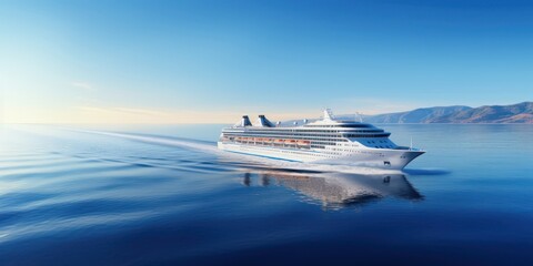 shot of large cruise ship at deep blue sea - obrazy, fototapety, plakaty