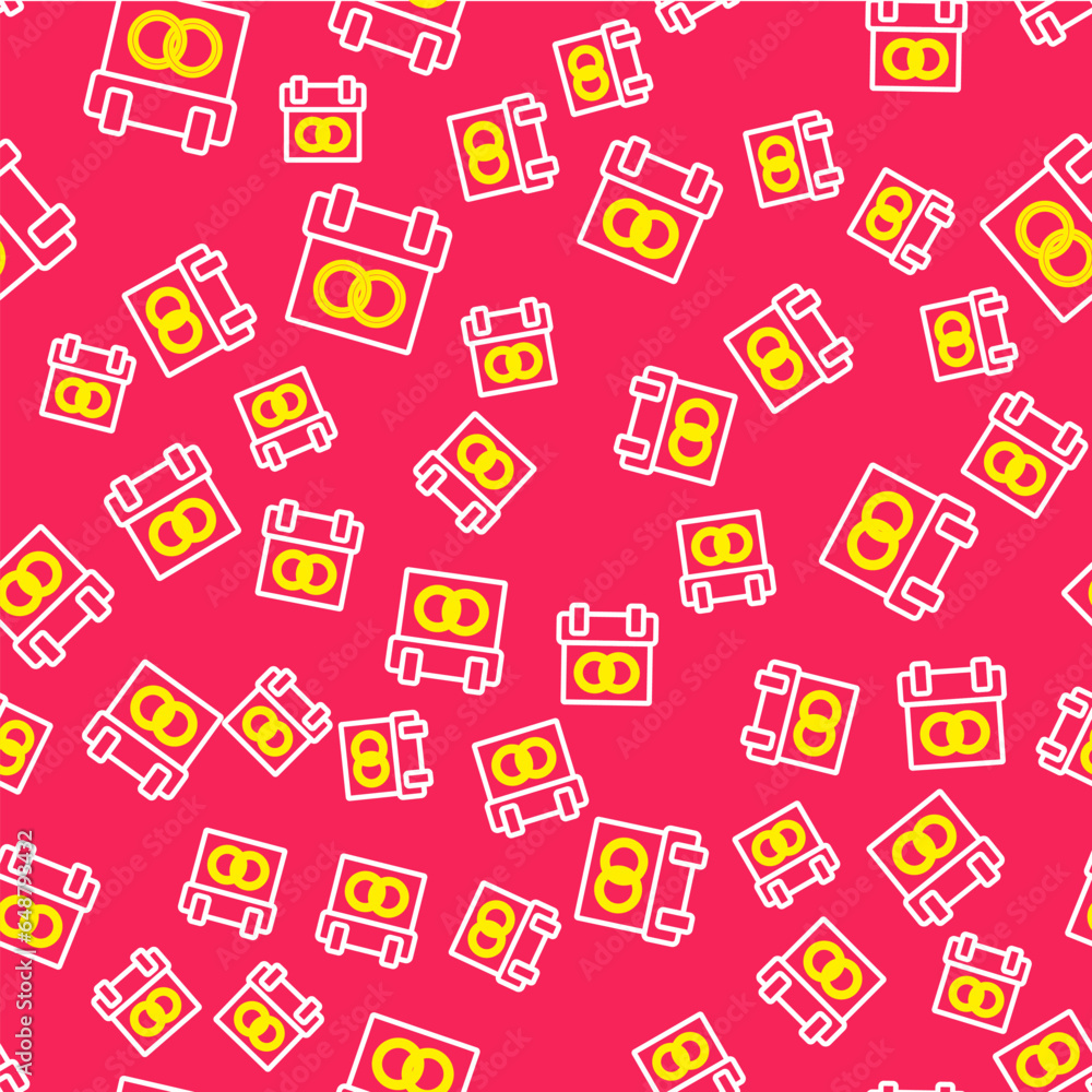 Aufkleber line calendar icon isolated seamless pattern on red background. event reminder symbol. vector