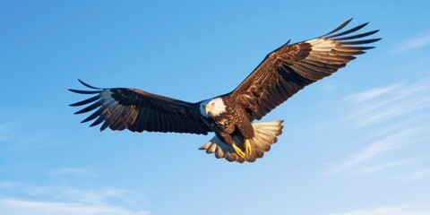 eagle wings beat as it flies in the expansive sky