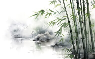 bamboo garden Chinese painting illustration