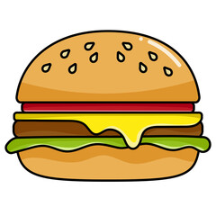Ilustración de hamburguesa en estilo cartoon. Sin fondo