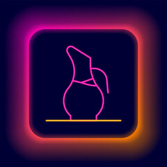 Glowing neon line Decanter for wine icon isolated on black background. Colorful outline concept. Vector