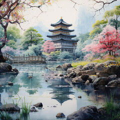 湖のほとりのお寺