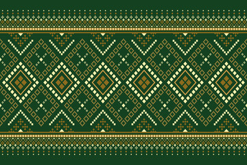 Green Cross stitch colorful geometric traditional ethnic pattern Ikat seamless pattern border abstract design for fabric print cloth dress carpet curtains and sarong Aztec African Indian Indonesian