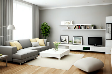 Beautiful contemporary living room home interior. Soft composition