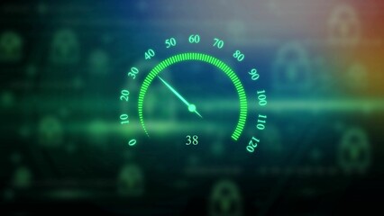 High-technology speedometer and pointer, racing speed counter illustration background. - obrazy, fototapety, plakaty