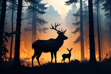 Visual Poetry, Silhouetted Wildlife in a Forest Fire, AI Generated