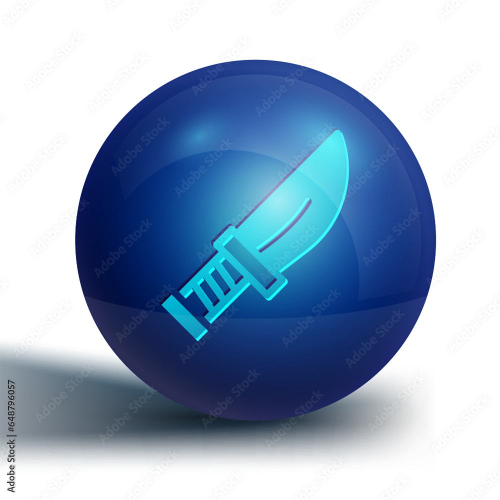 Poster blue dagger icon isolated on white background. knife icon. sword with sharp blade. blue circle butto