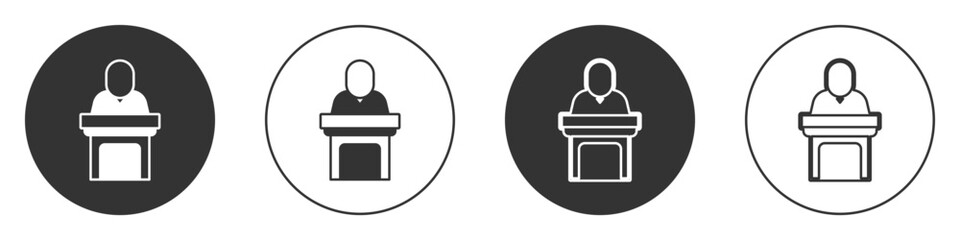 Black Church pastor preaching icon isolated on white background. Circle button. Vector - obrazy, fototapety, plakaty