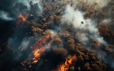 Unprecedented Blaze and a Forest Caught in Fire Disaster - obrazy, fototapety, plakaty