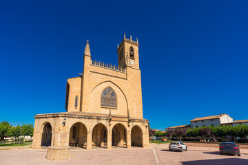 Fototapeta na wymiar Exterior view of Saint John the Baptist Church in Obanos, Navarre, Spain
