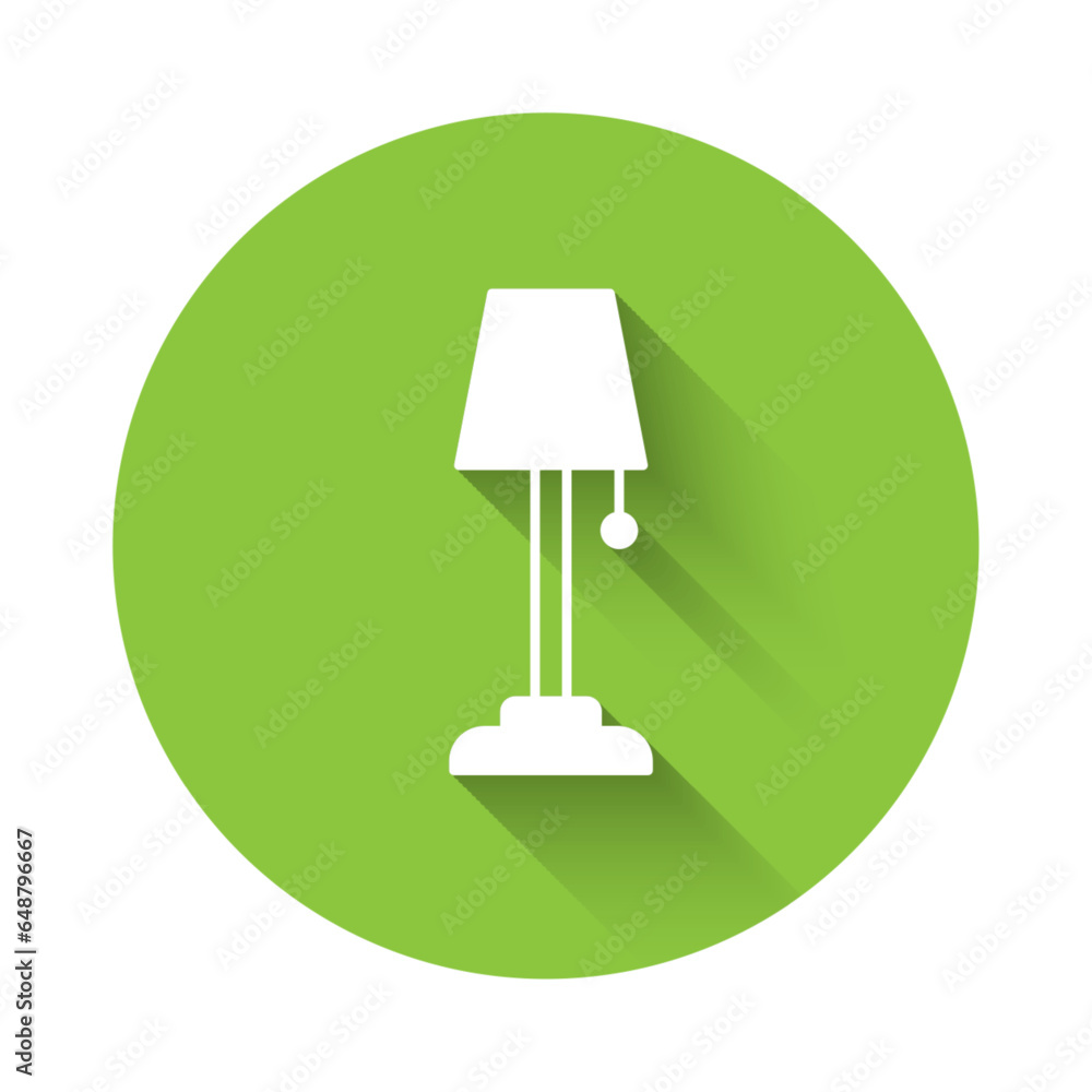 Poster white floor lamp icon isolated with long shadow background. green circle button. vector