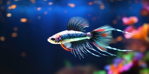 Tropical Guppy Fish in Colorful Tank - obrazy, fototapety, plakaty