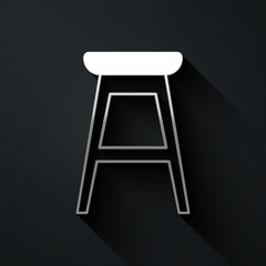 Silver Chair icon isolated on black background. Long shadow style. Vector