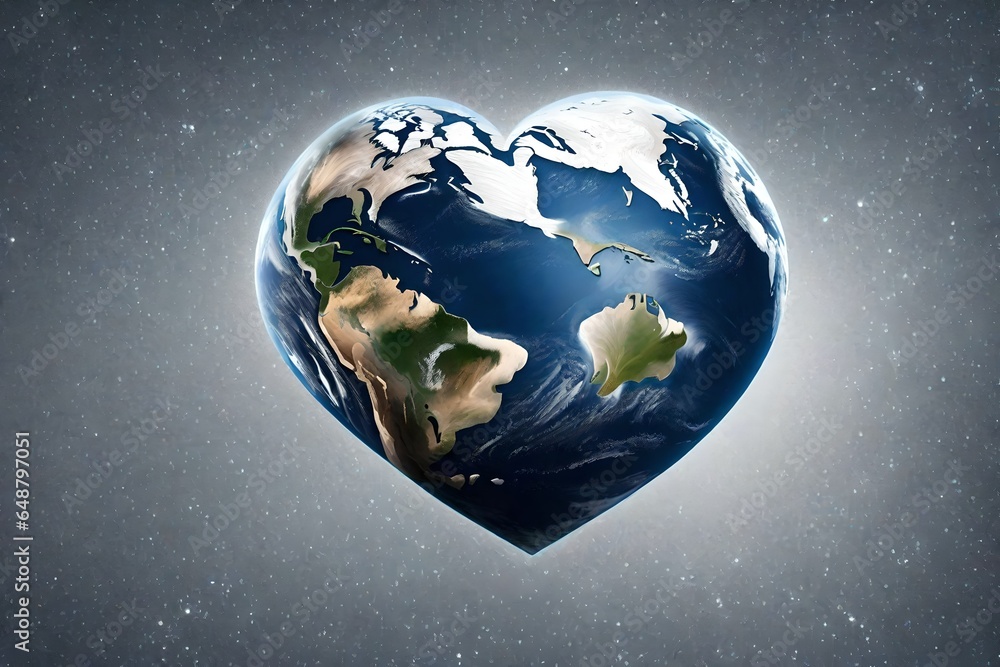Poster the planet earth shaped as a heart and isolated from the background with a clipping path.