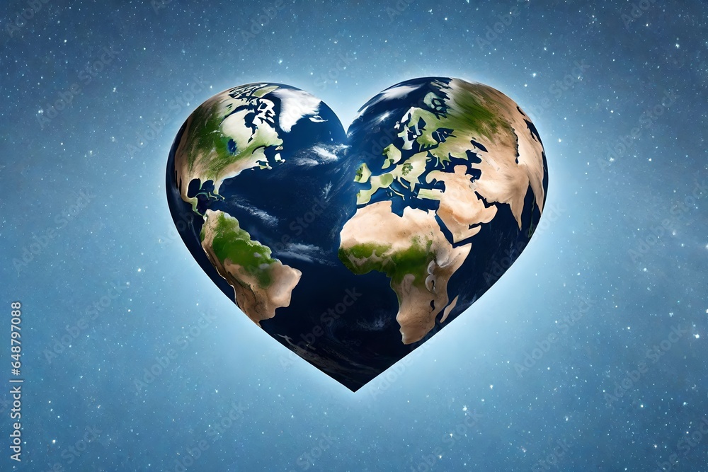 Poster the planet earth shaped as a heart and isolated from the background with a clipping path.
