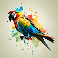 red and yellow macaw, Creative Idea splash of color becoming a parrot on black background