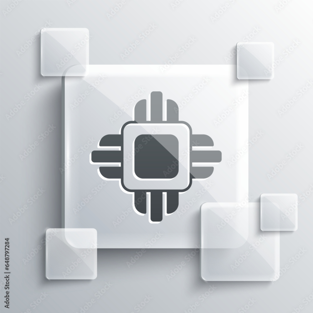 Poster grey computer processor with microcircuits cpu icon isolated on grey background. chip or cpu with ci