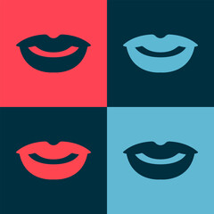 Pop art Smiling lips icon isolated on color background. Smile symbol. Vector