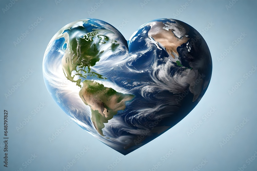 Poster the planet earth shaped as a heart and isolated from the background with a clipping path.